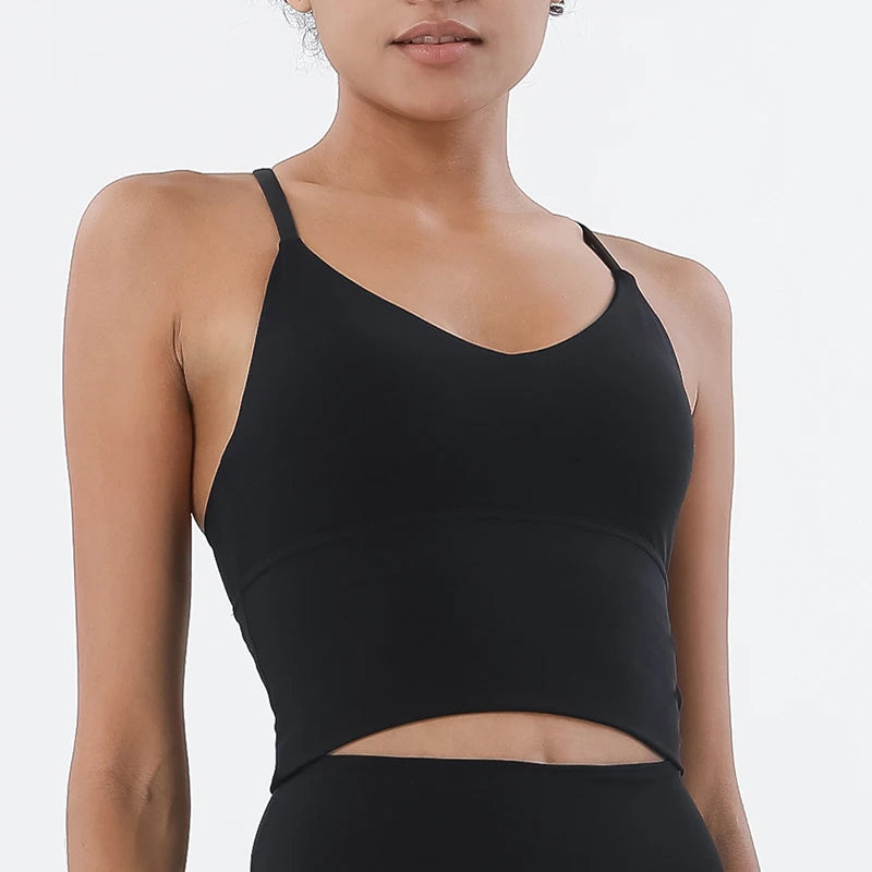 Women's V Neck Cross Back Longline Tank Top