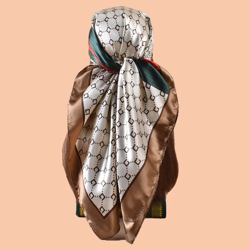 Geometric Print Square Scarf with Repeating Pattern Design
