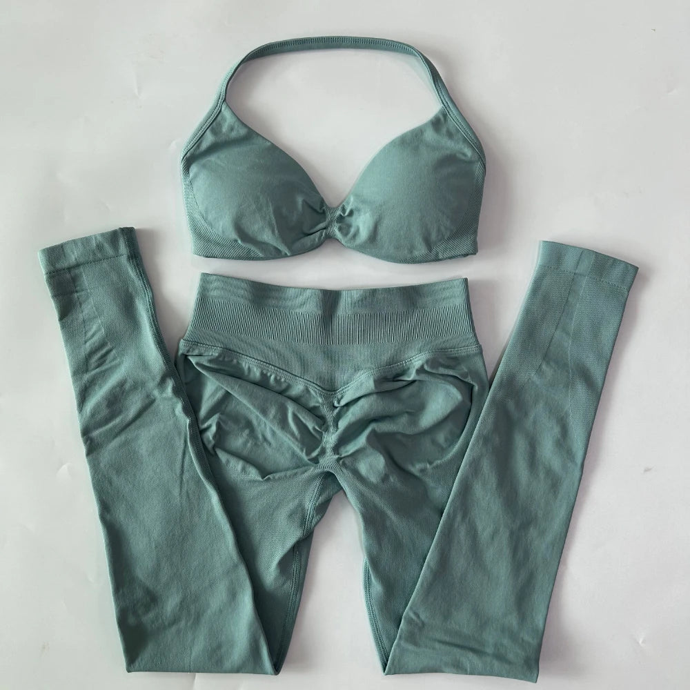 Women's Strappy Bra And Leggings Yoga Set For Workout Outfits
