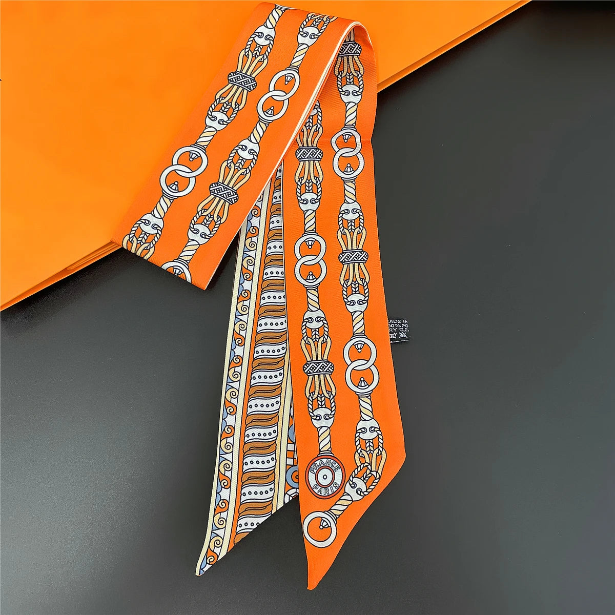 Colorful Printed Skinny Ribbon Scarf with Tie Ends