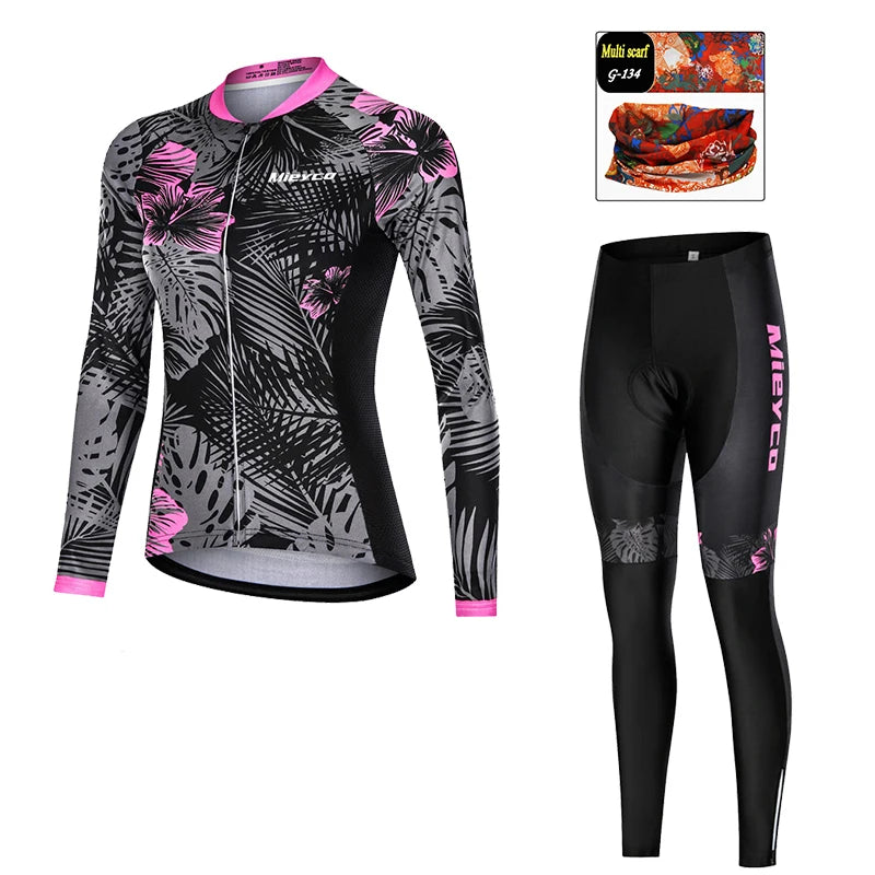 Women Long Sleeve Cycling Jersey Set MTB Bike Quick Dry Breathable Cycling Suit