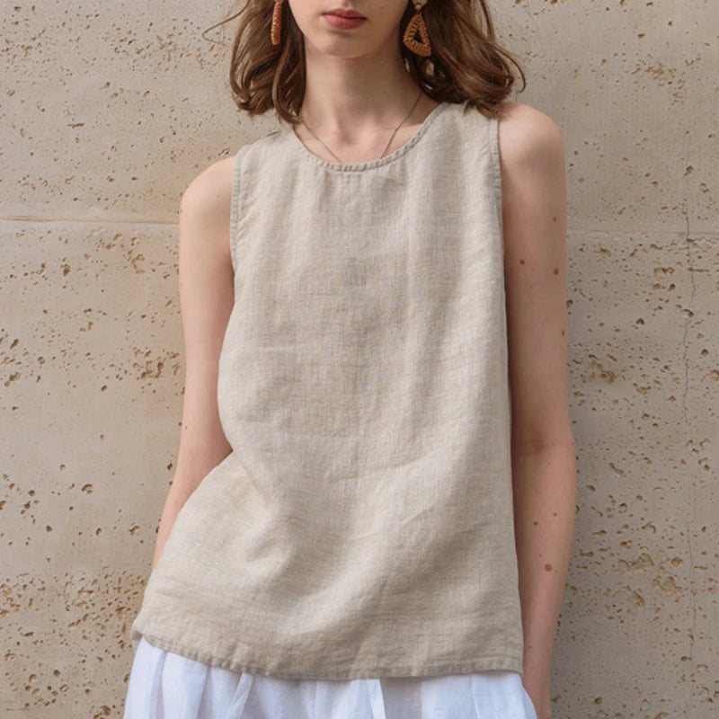Women's Linen Sleeveless Longline Tank Top with Button Detail for Casual Outfits