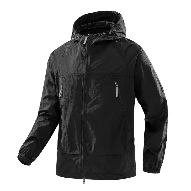 Hooded Long Sleeve Full Zip Outdoor Hiking Jacket with Pockets
