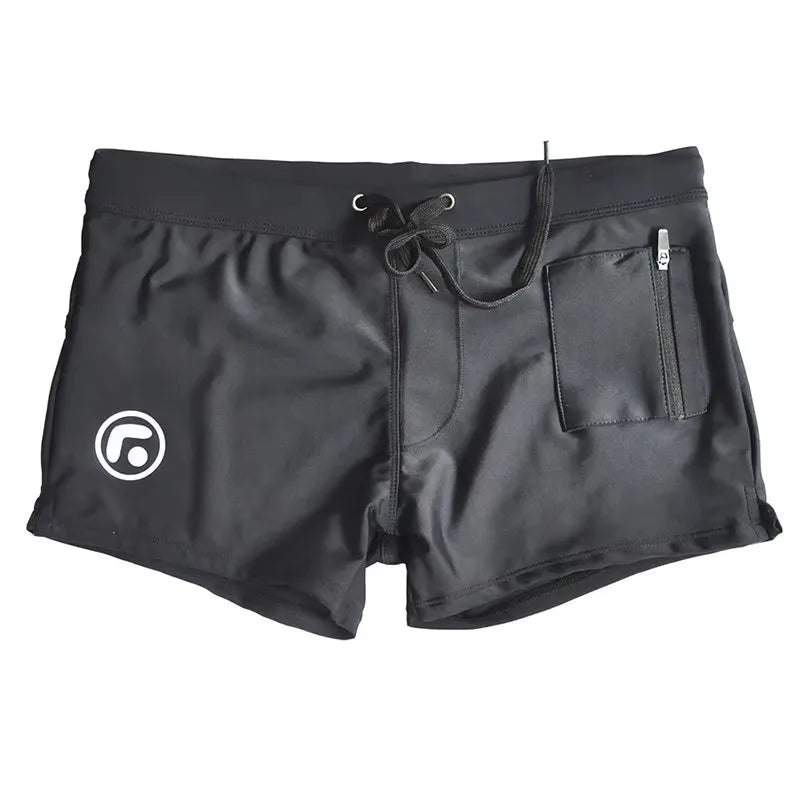 Men's Swimsuit Bottoms in Square-Leg Cut and Zipper Pocket for Beach and Pool Wear