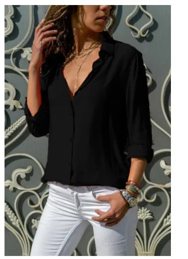 Women's Collared Roll Sleeve Button Front Shirt