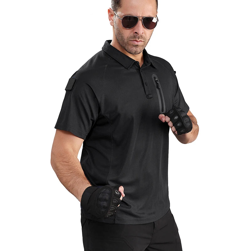 Men's Short Sleeve Polo Shirts Summer Tactical Polo with Zip Pocket Outdoor Hiking Golf Shirt Big Plus Size USA Size