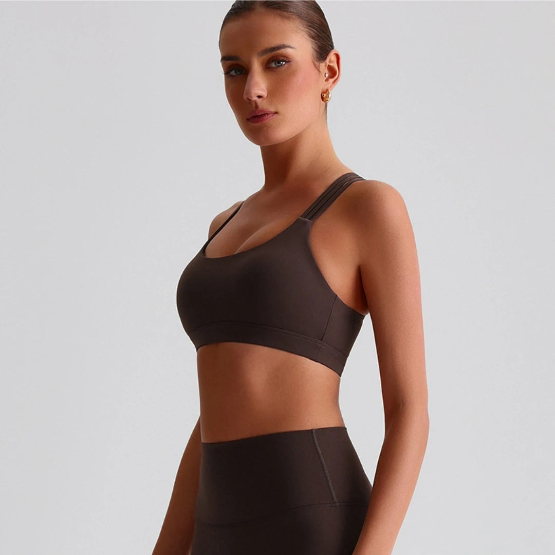Women's Scoop Neck Multi Strap Cross Back Sports Bra