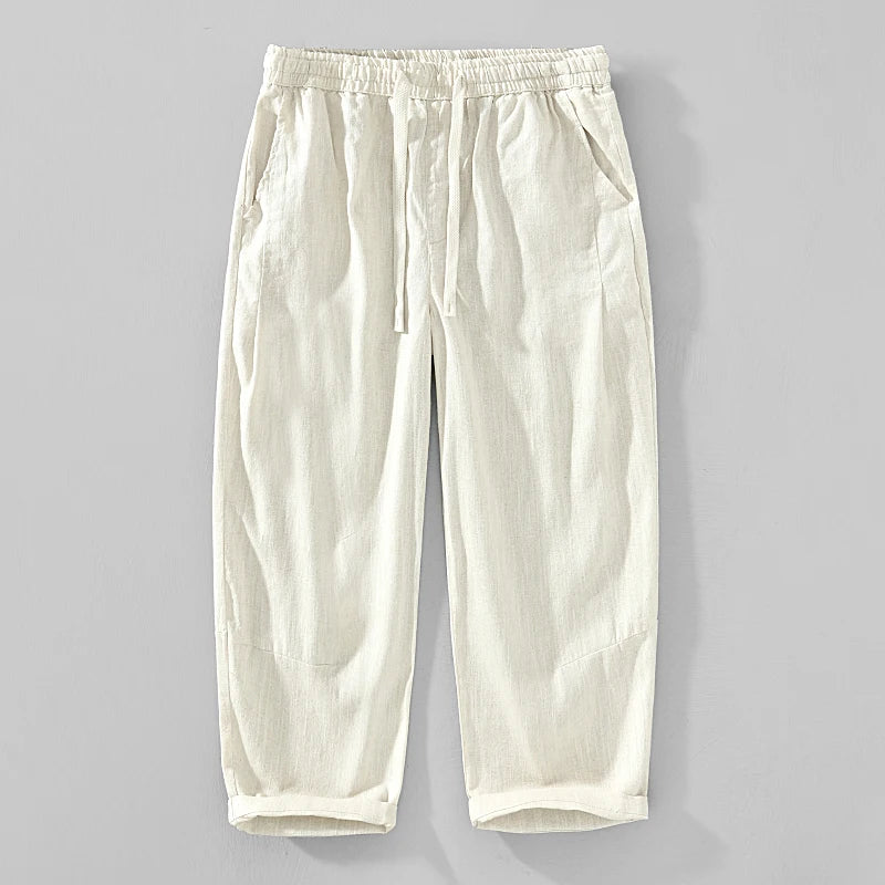 Cotton-Linen Regular-Fit Casual Pants with Elastic Waist for Everyday Wear and Travel
