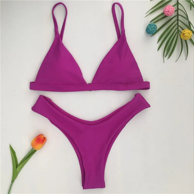 Women's Triangle Bikini Top and High Cut Briefs Swim Set