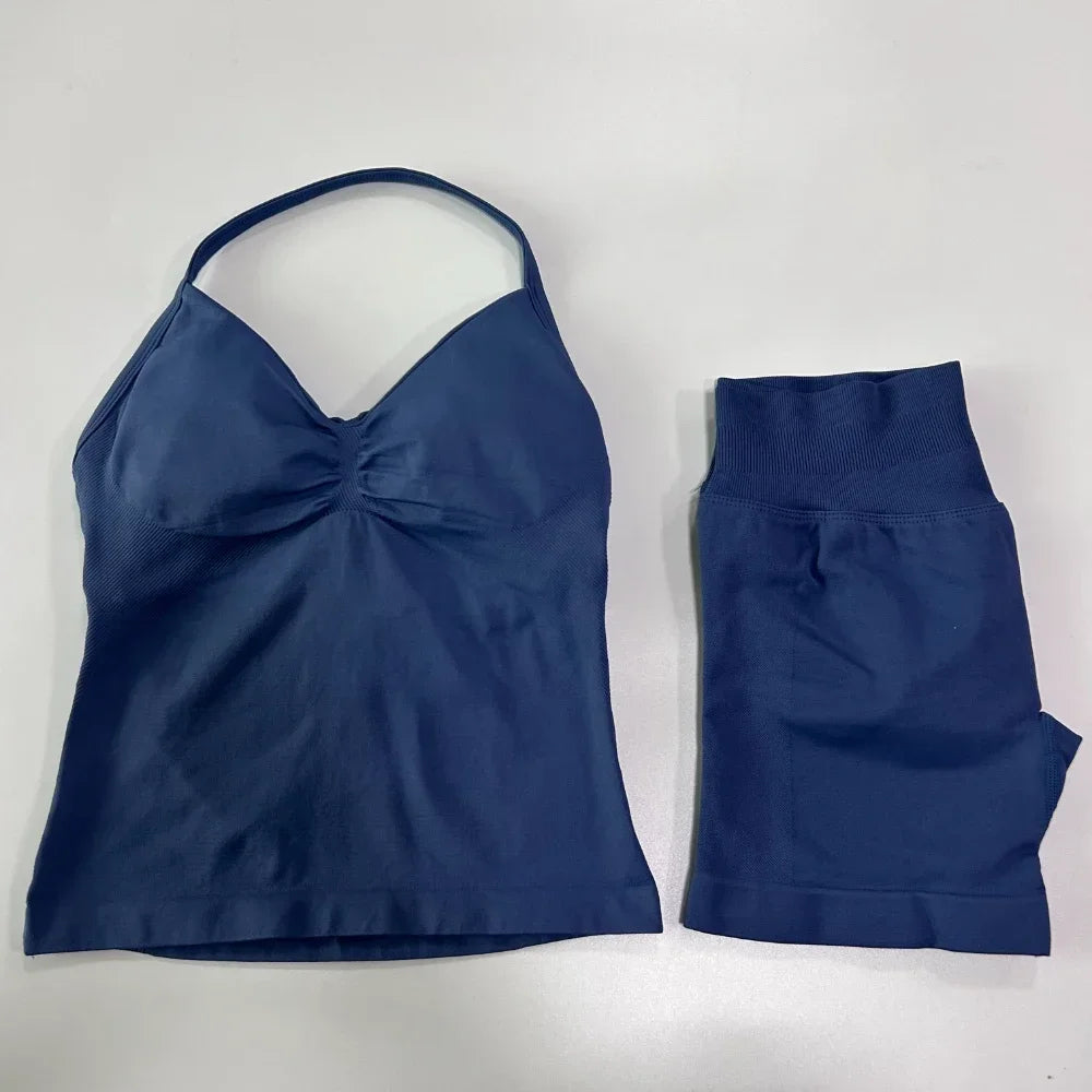 Women's Halter Tank And Shorts Yoga Set For Workout Outfits