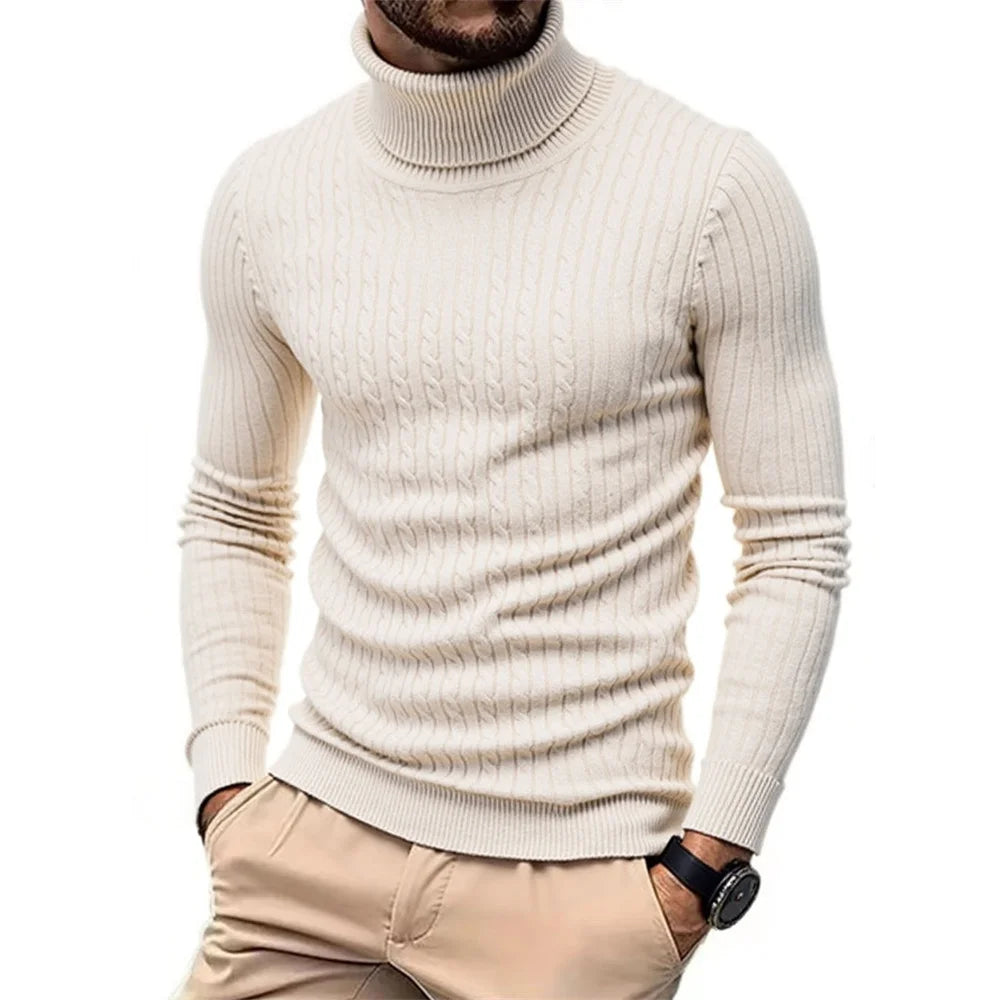 Men's Ribbed Turtleneck Long Sleeve Knit Sweater