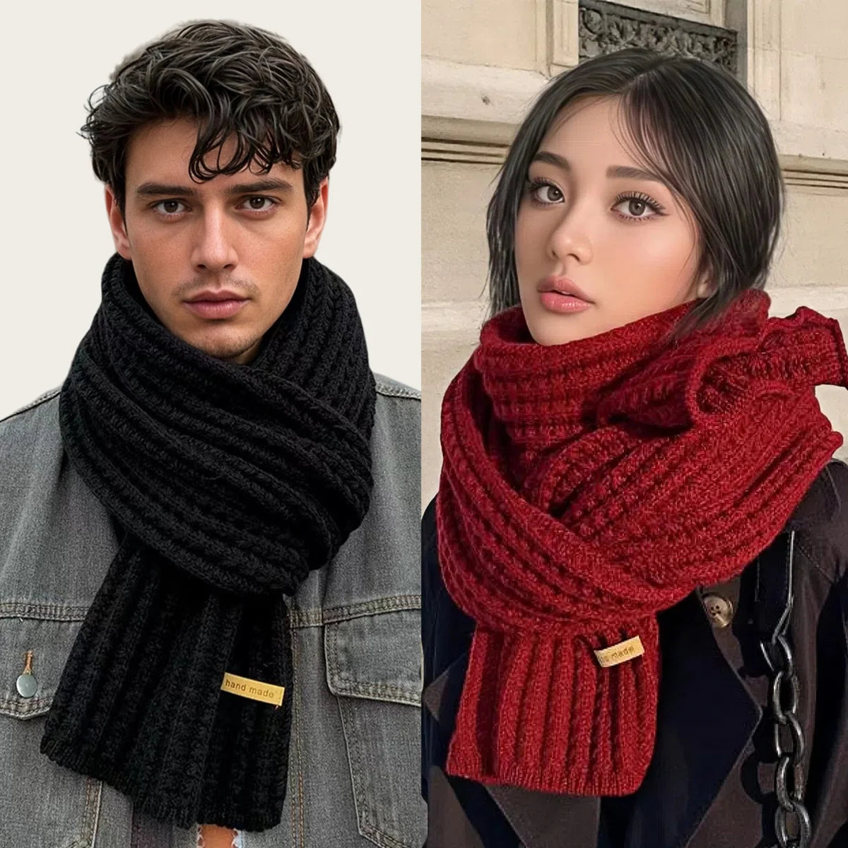 Solid Ribbed Knit Scarf with Long Rectangular Shape