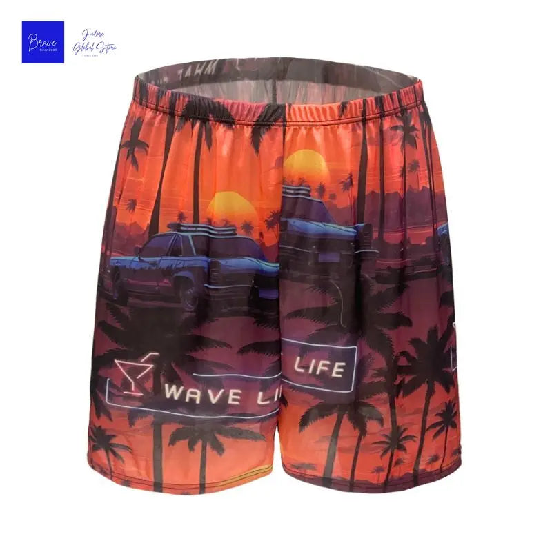 Men's Satin Look Elastic Waist Sleep Shorts with Print Options