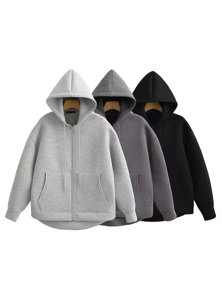 Long Sleeve Full Zip Casual Hooded Sweatshirt for Layering