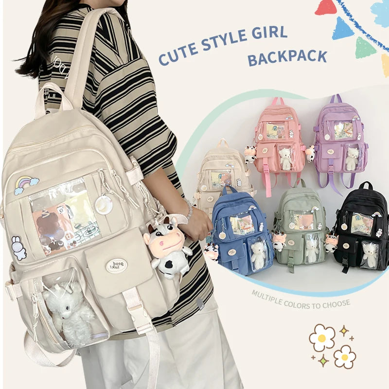 Student Backpack with Transparent Display Pockets and Multiple Front Storage Sections