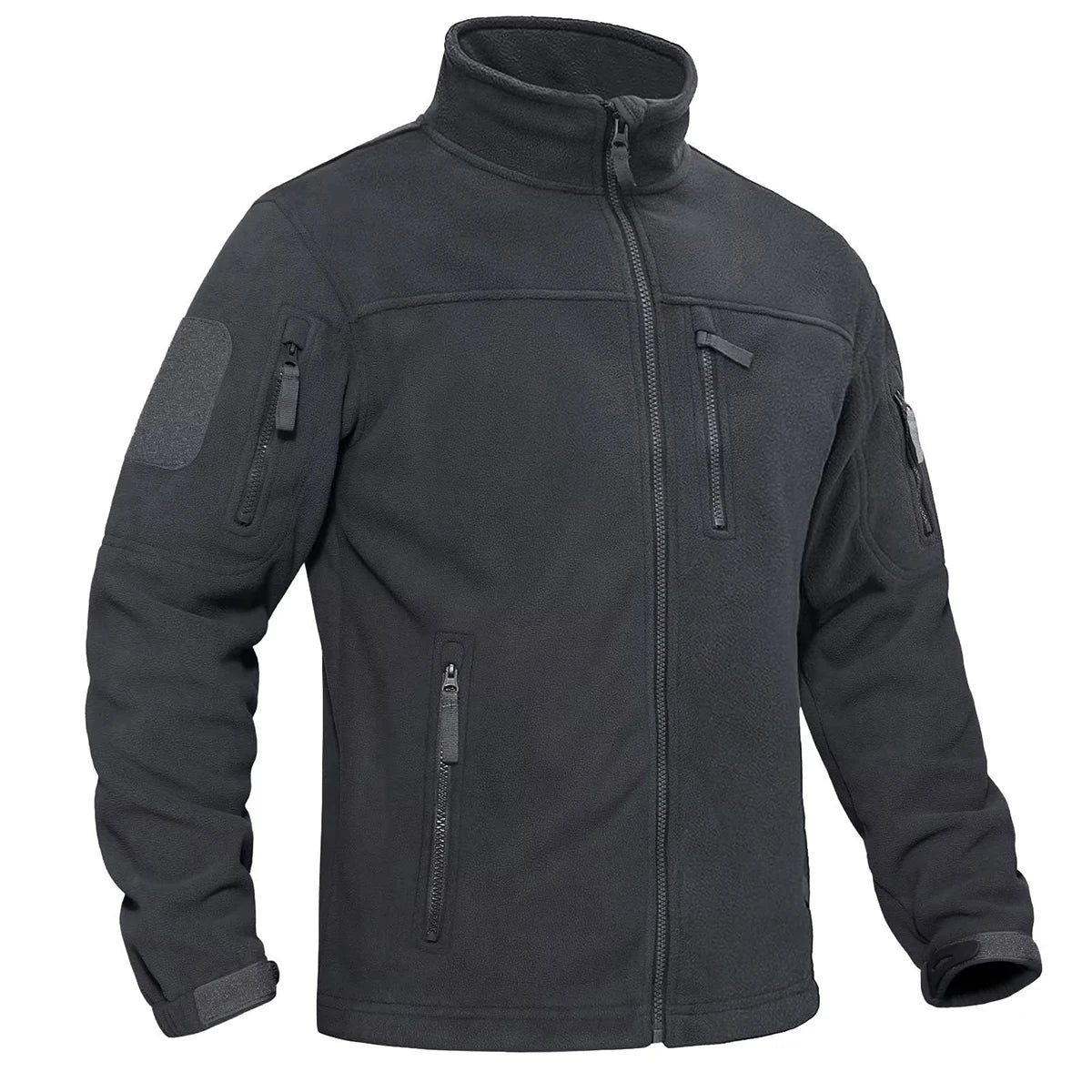 Men's Stand Collar Zip Front Multi Pocket Fleece Jacket