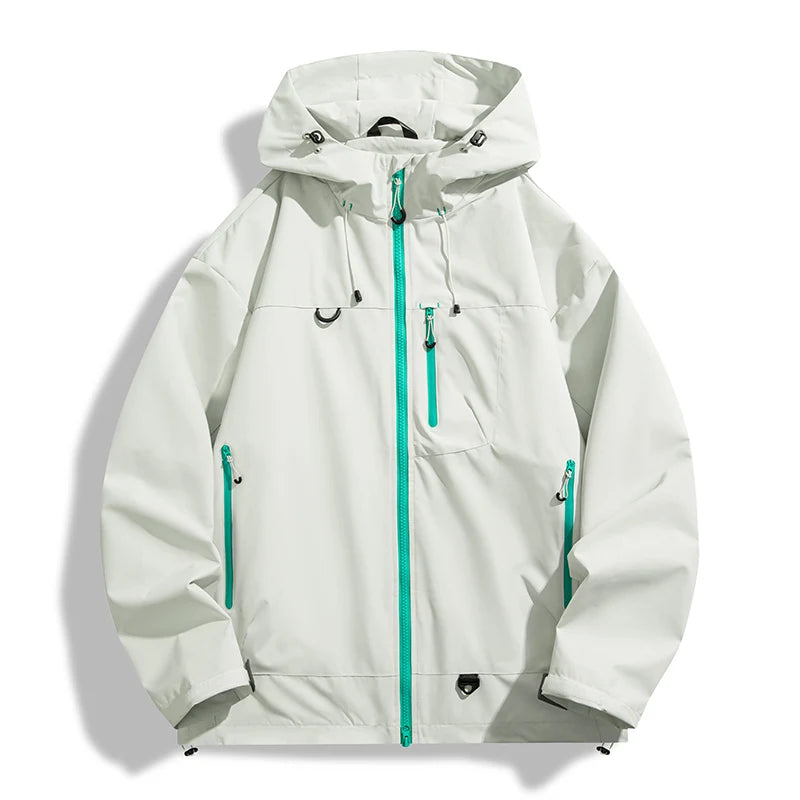 Hooded Long Sleeve Full Zip Outdoor Hiking Jacket with Pockets