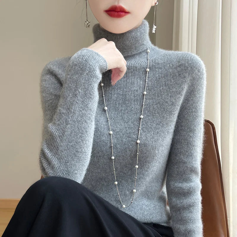 Women's Roll Neck Long Sleeve Sweater Casual Knit Layer