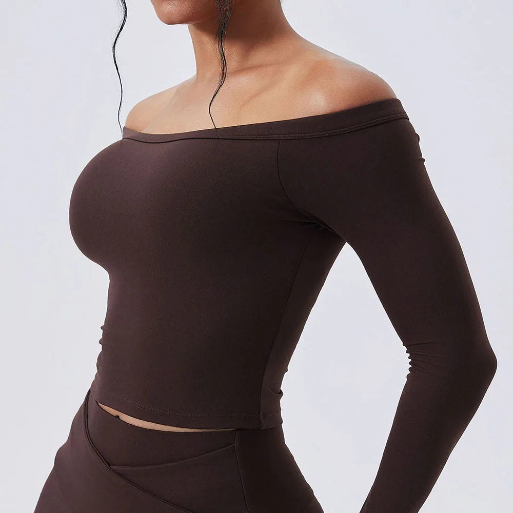 Women's Off-Shoulder Long-Sleeve Workout Crop Top
