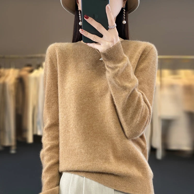 Women's Fluffy Round Neck Long Sleeve Sweater Casual Knit Layer