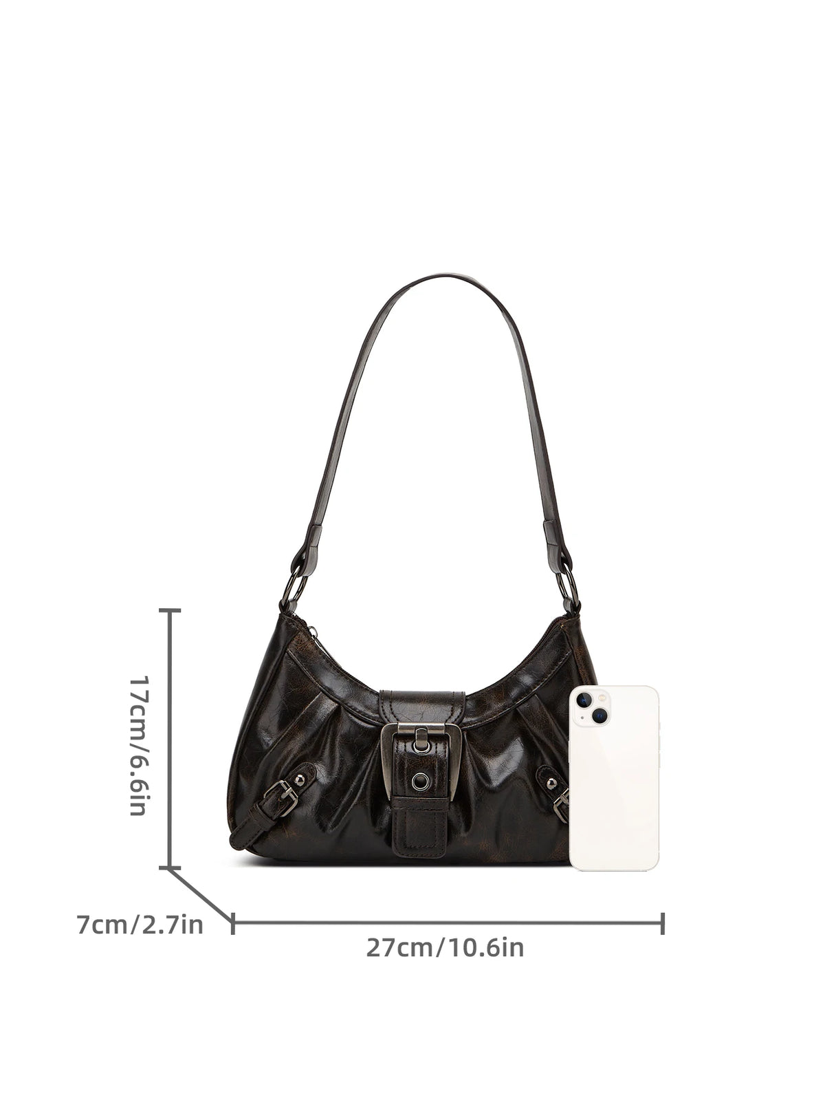 Retro Pleated Shoulder Handbag with Decorative Rivet Details
