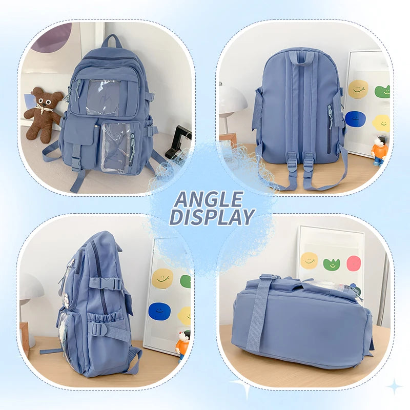 Student Backpack with Transparent Display Pockets and Multiple Front Storage Sections