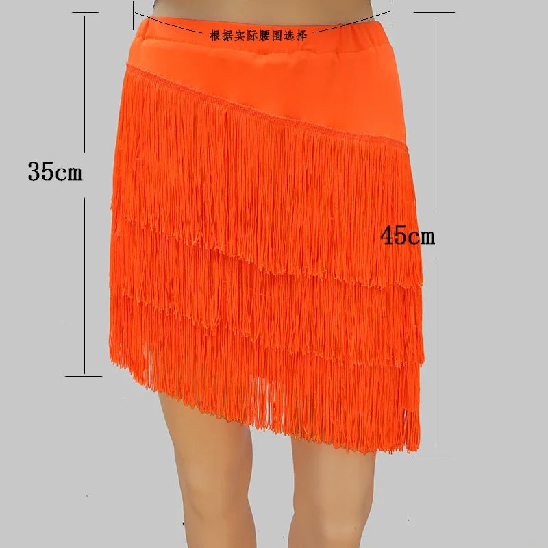 Women's Layered Fringe Latin Dance Skirt for Ballroom Practice Outfits
