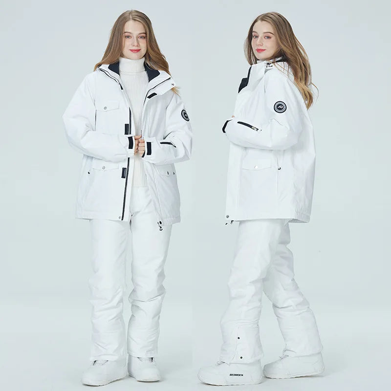 Hooded Ski Jacket and Pants Clothing Set with Style Options