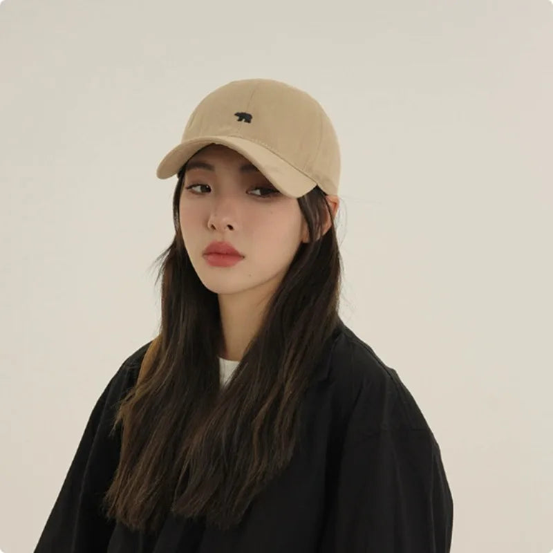 Bear Embroidered Baseball Cap with Adjustable Back Strap