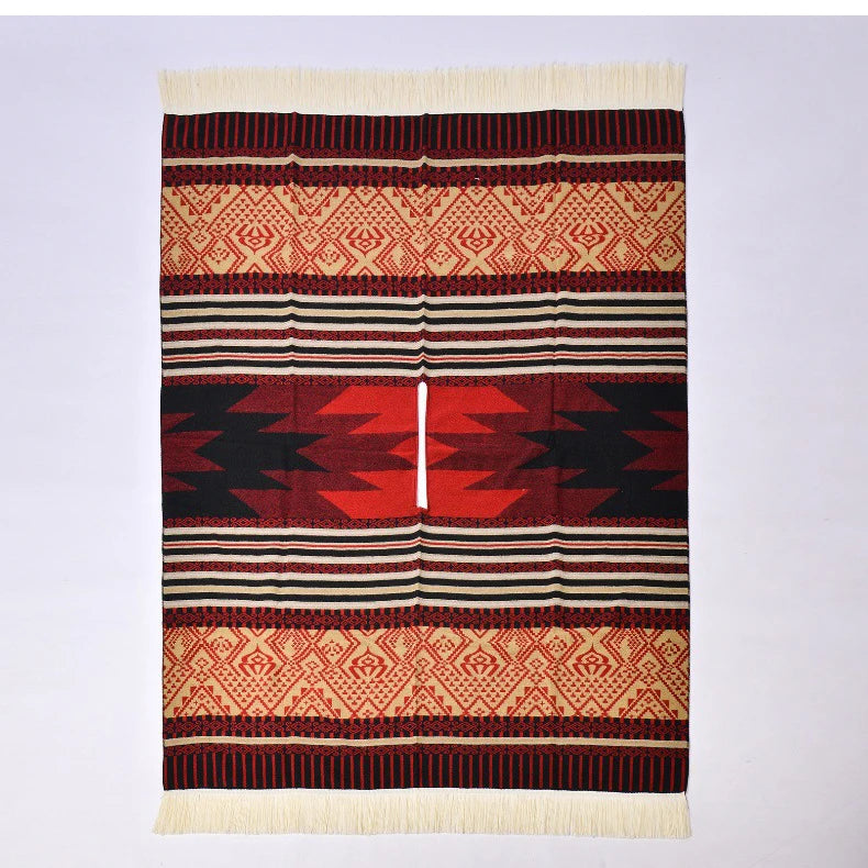 Geometric Pattern Fringe Poncho for Layering over Outfits
