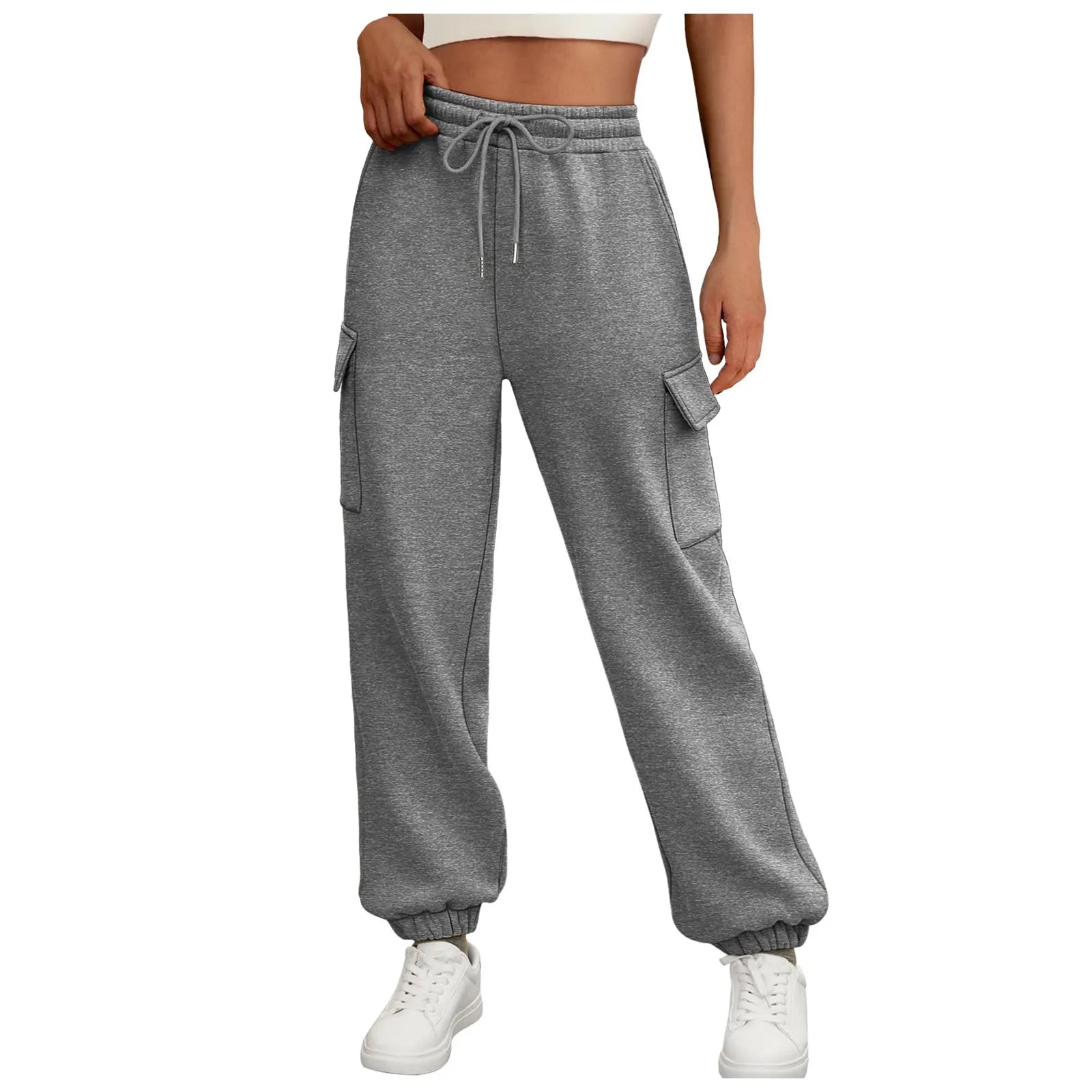 Women's Cargo Joggers with Drawstring Waist and Fleece Lined Design