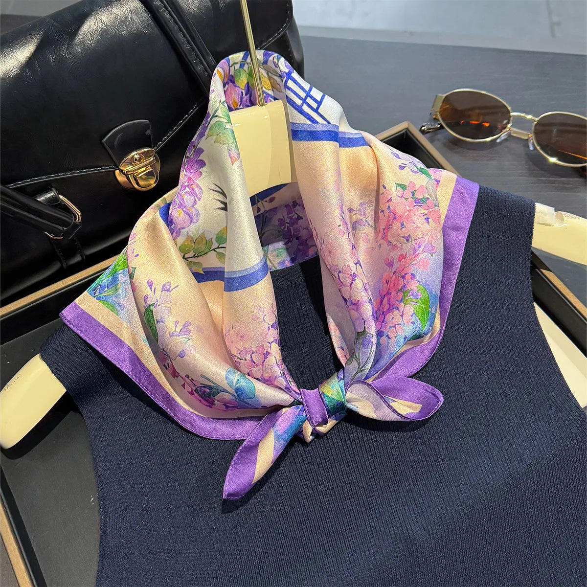Printed Small Square Scarf for Neck and Hair Styling