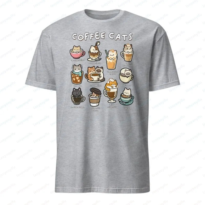 Coffee Cats Graphic Crewneck Short-Sleeve T-Shirt