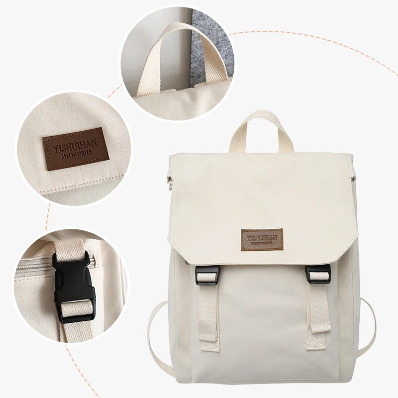 Canvas Flap Backpack with Buckle Detail for School and Daily Carry