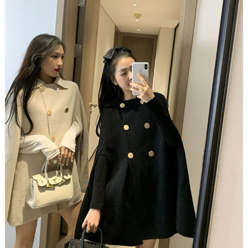 Double Breasted Button Front Cape for Layering over Outfits