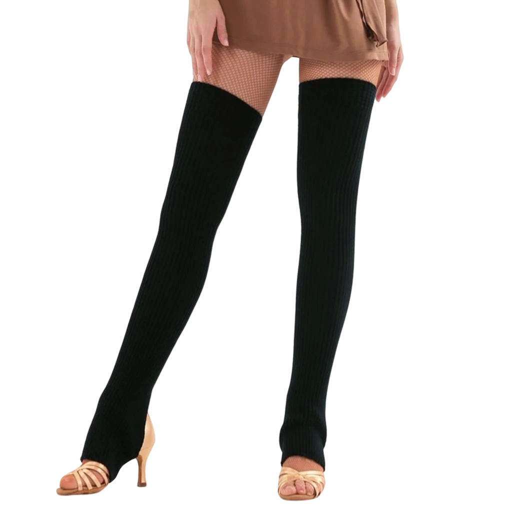 Long Ribbed Leg Warmers with Open Heel Stirrup Shape