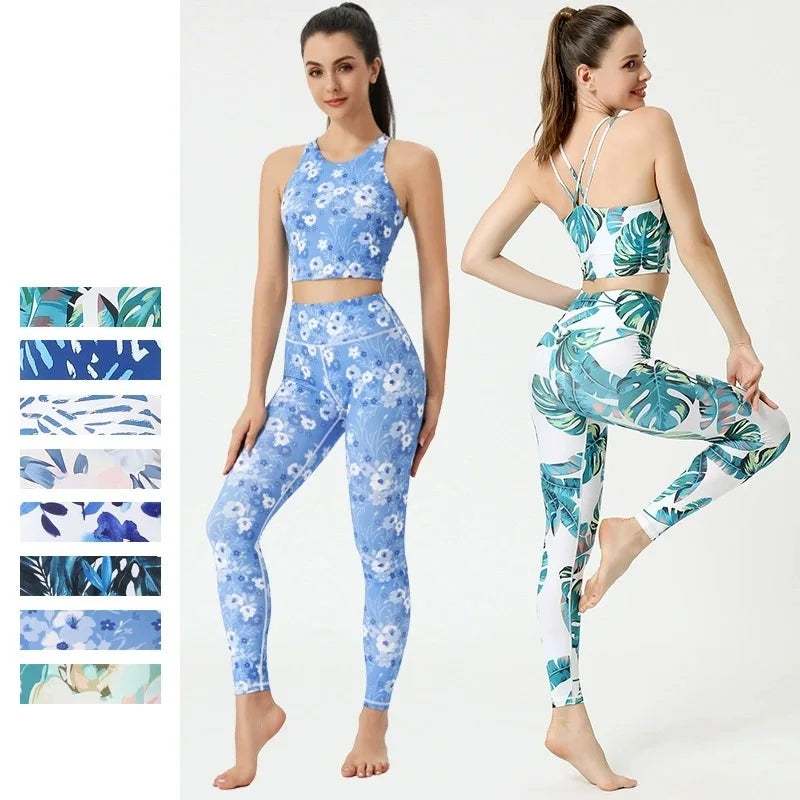 Women's Floral Sports Bra and Leggings Workout Set