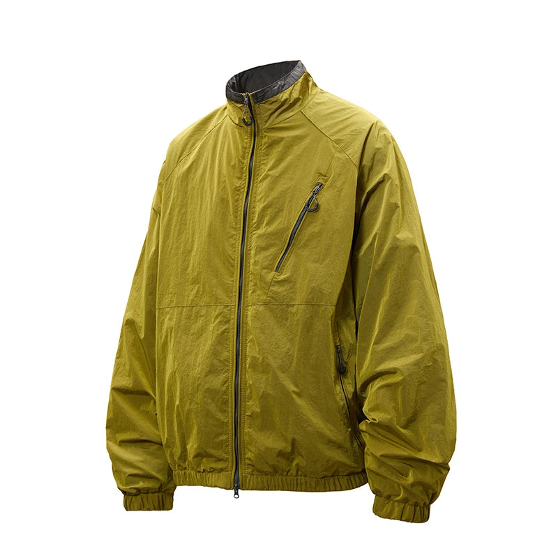 Lightweight Zip-Up Windbreaker Jacket with Stand Collar for Outdoor Wear