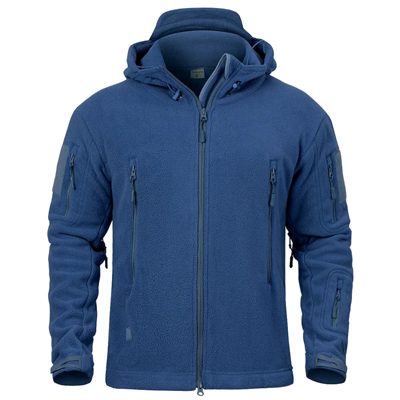 Winter Tactical Fleece Hoodie Jacket Men Warm Outdoor Sport Hooded Coat Multi-Pocket Casual Full Zip Hiking Jacket