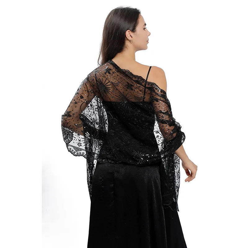Floral Lace Fringed Wrap Scarf for Layering over Outfits