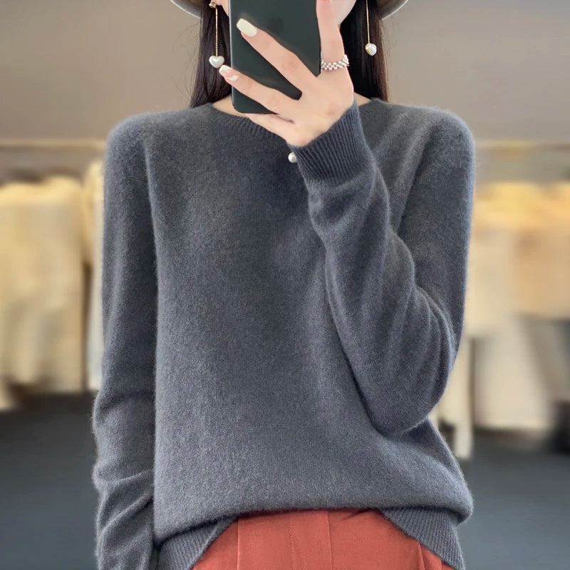 Women's Crew Neck Long Sleeve Sweater Casual Knit Layer