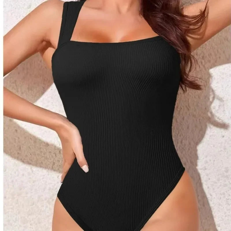Women's Square Neck Ribbed Nylon Blend Sleeveless Bodysuit for Layering