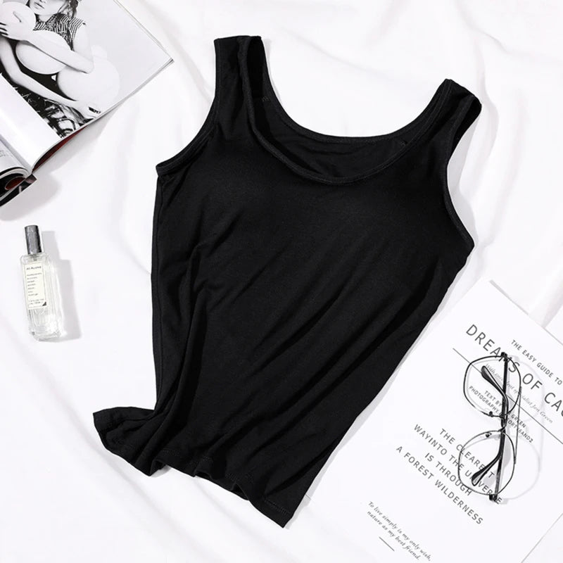 Women's Sleeveless Tank Top with Scoop Neckline and a Built-In Bra