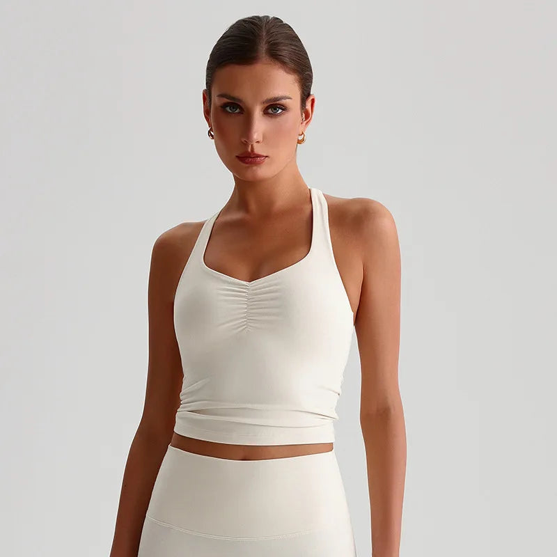Women's Ruched Front Cross Back Longline Tank Top