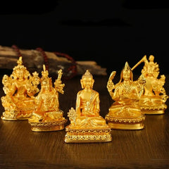 Tibetan Miniature Buddhist Figures Gold Engraved Variety Shapes Alloy Handicraft Tantric Home Gift Altars Desktop Decorative