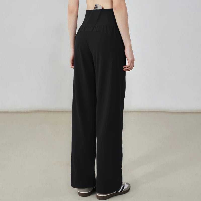 Women's High Waist Nylon Blend Wide Leg Pants for Yoga and Lounge Outfits