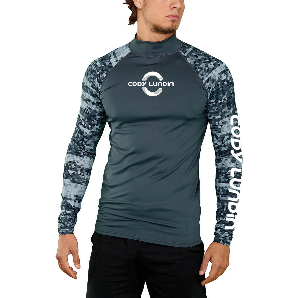 Graphic Long Sleeve Crew Neck Rash Guard Swim Top