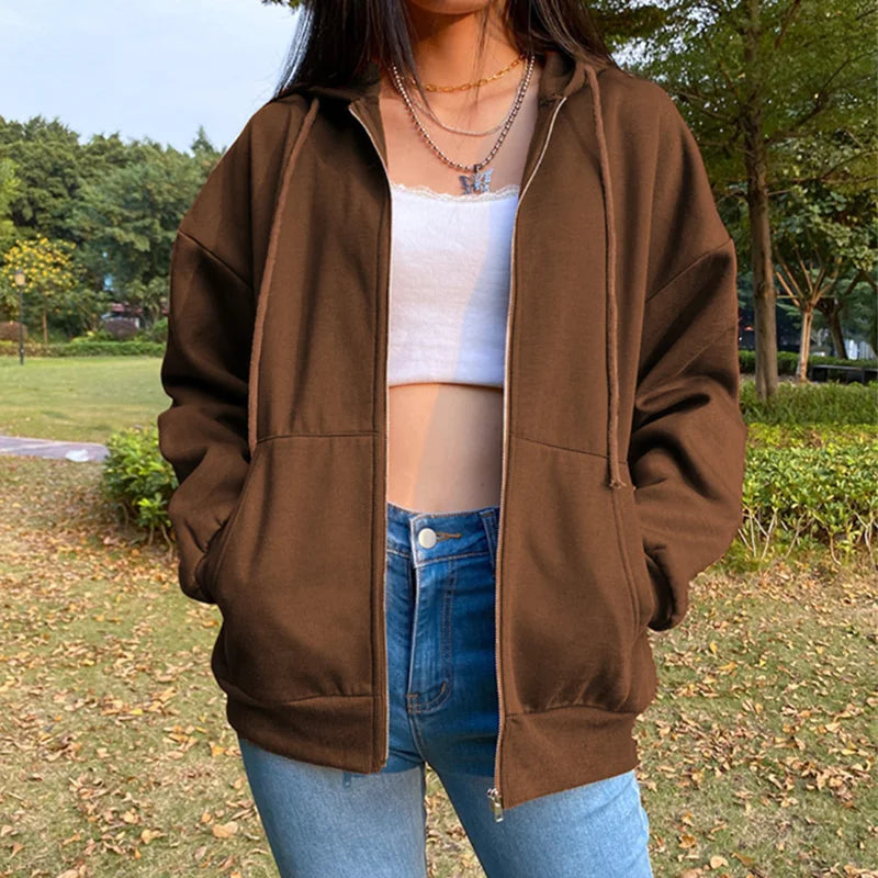 Long Sleeve Full Zip Casual Hooded Sweatshirt for Layering
