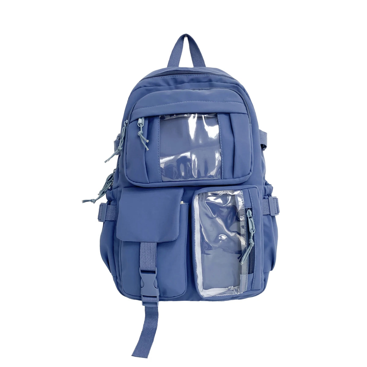Student Backpack with Transparent Display Pockets and Multiple Front Storage Sections