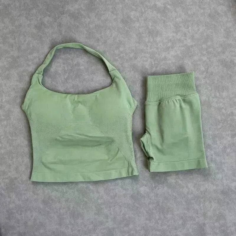 Women's Halter Tank And Shorts Yoga Set For Workout Outfits